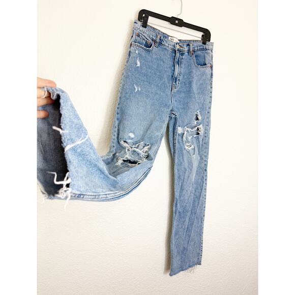 ZARA The 90's Full Length Jeans Size 8 Distressed High Rise Straight Leg - Picture 9 of 12